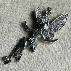 Articulated Rhinestone Fairy Pendant – Tinker Bell Inspired Silver Tone